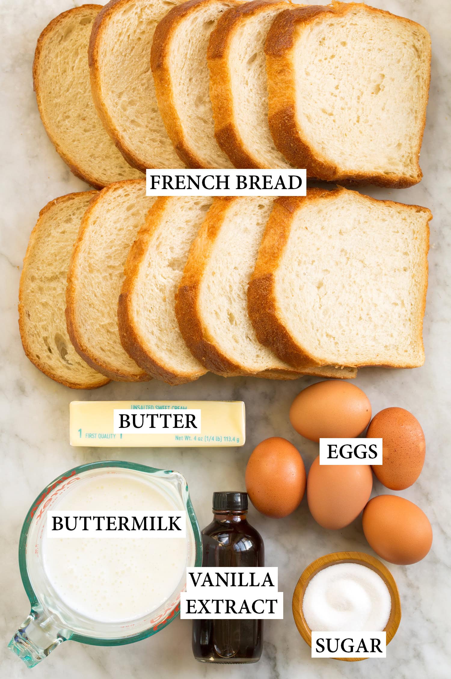 Ingredients used to make buttermilk french toast.