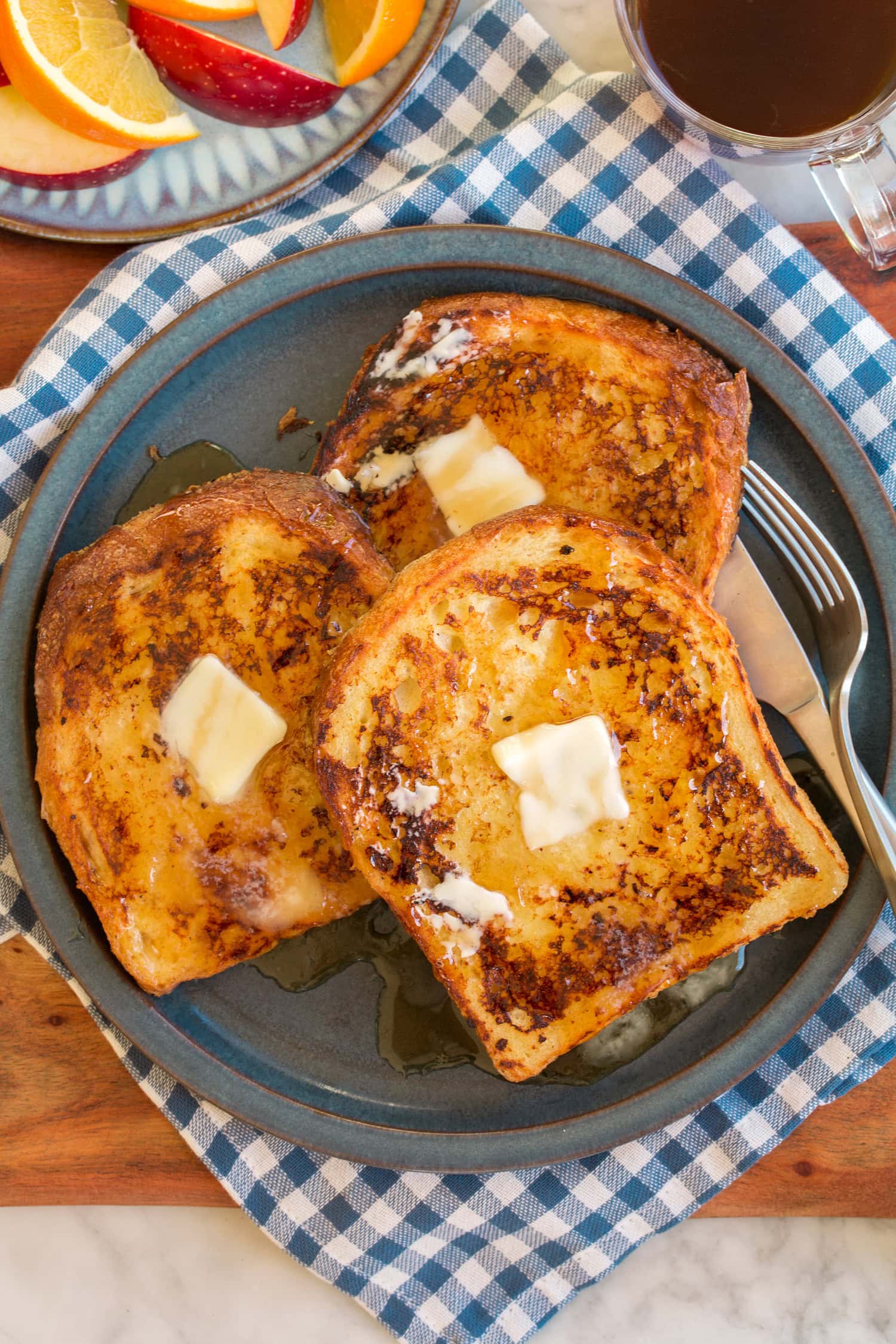Overhead photo of french toast without cinnamon.