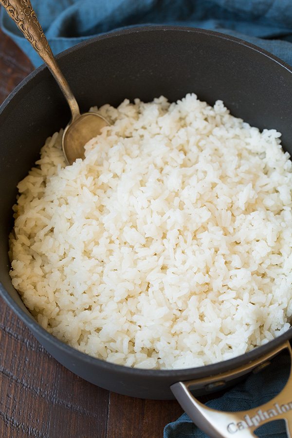 Coconut Rice in a saucepan after cooking.