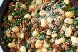 One Pan Creamy Gnocchi with Italian Sausage and Kale