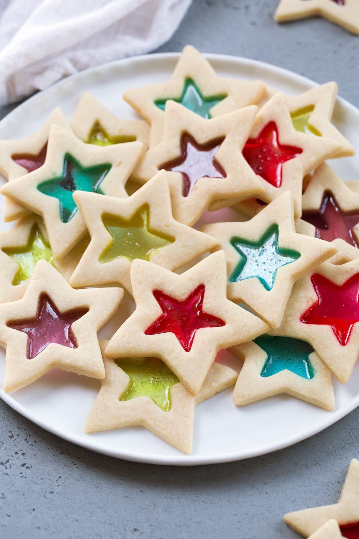 Stained Glass Cookies on a white serving plate.
