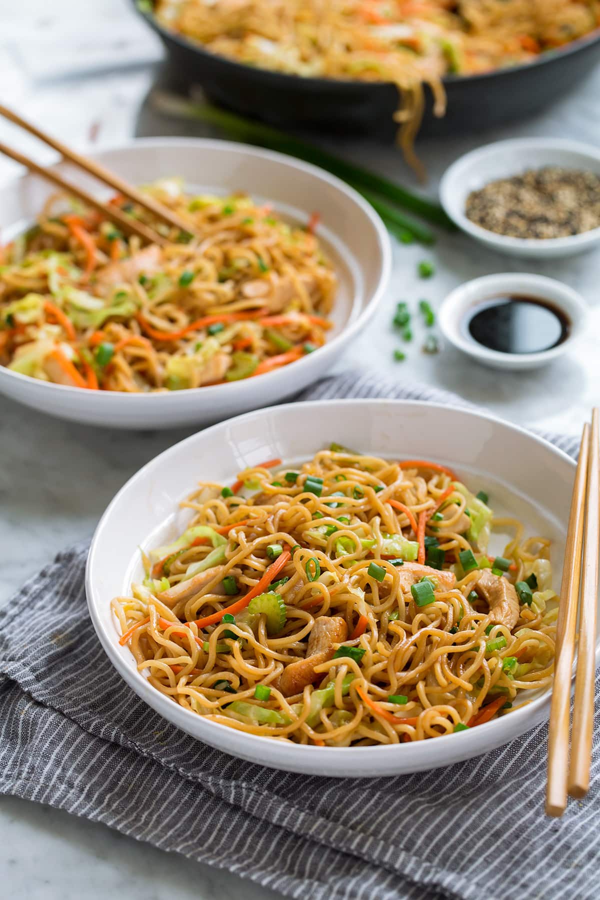 Chicken Chow Mein in serving bowls.