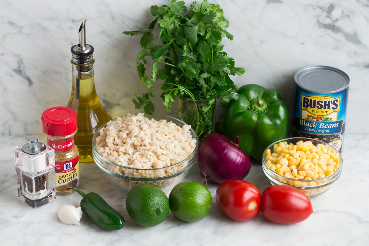 Ingredients needed to make fiesta rice.