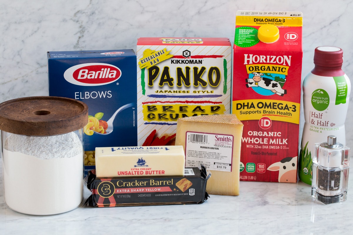 Ingredients for baked macaroni and cheese