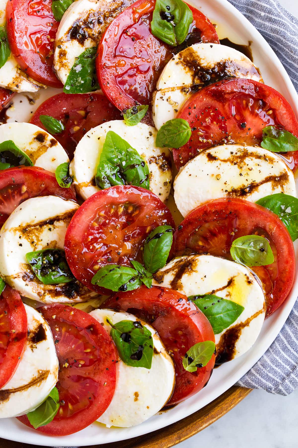 Close up image of caprese salad.