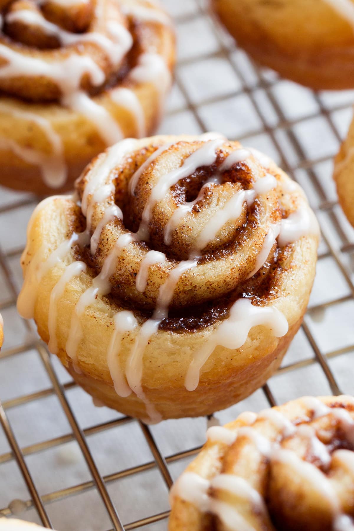 Image of mini cinnamon roll shown close up.