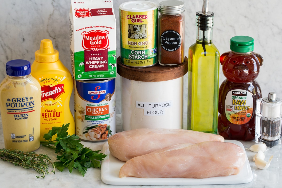 Photo of ingredients used to make honey mustard chicken.