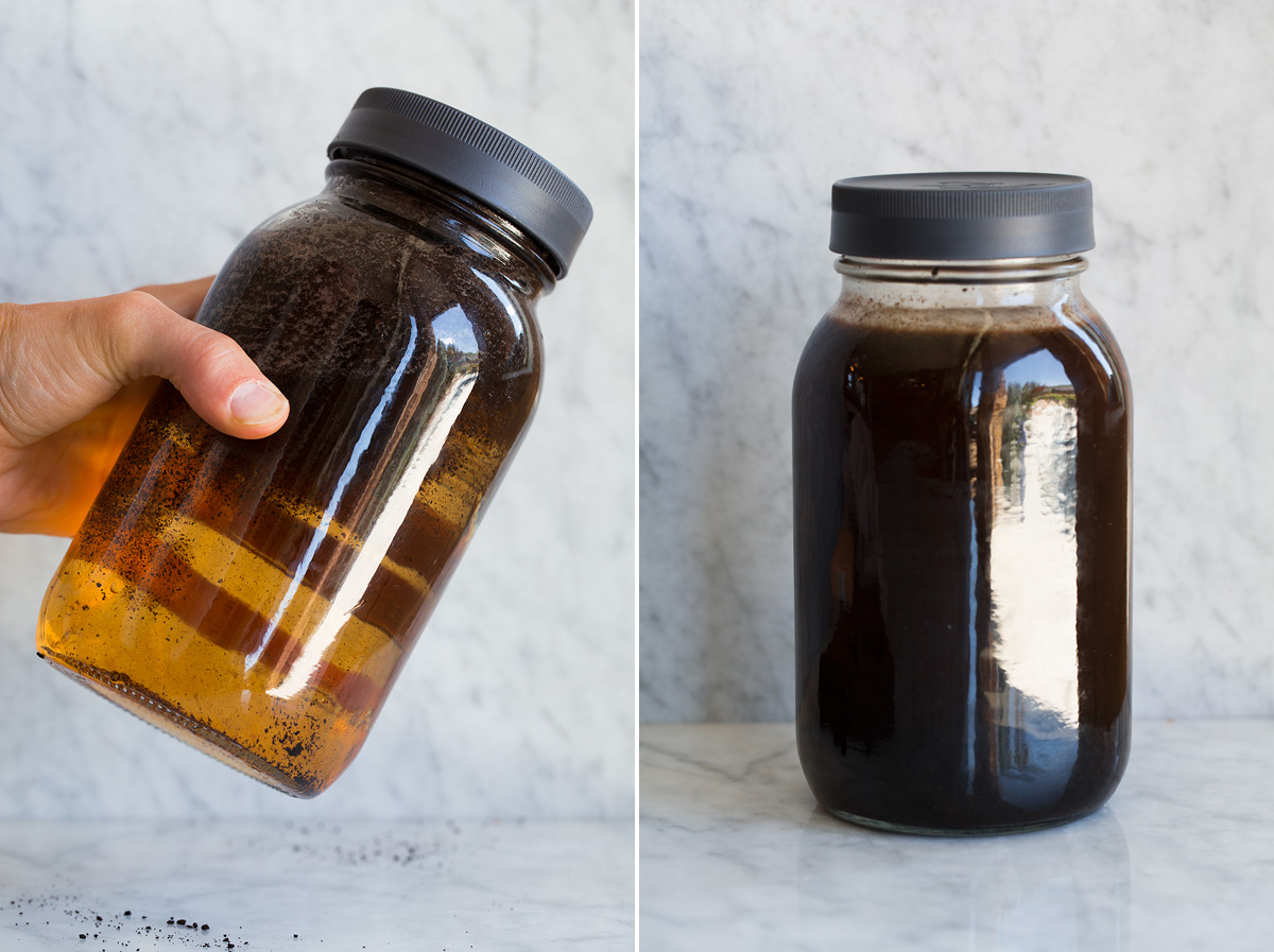 Cold brown shown before mixing and after resting.