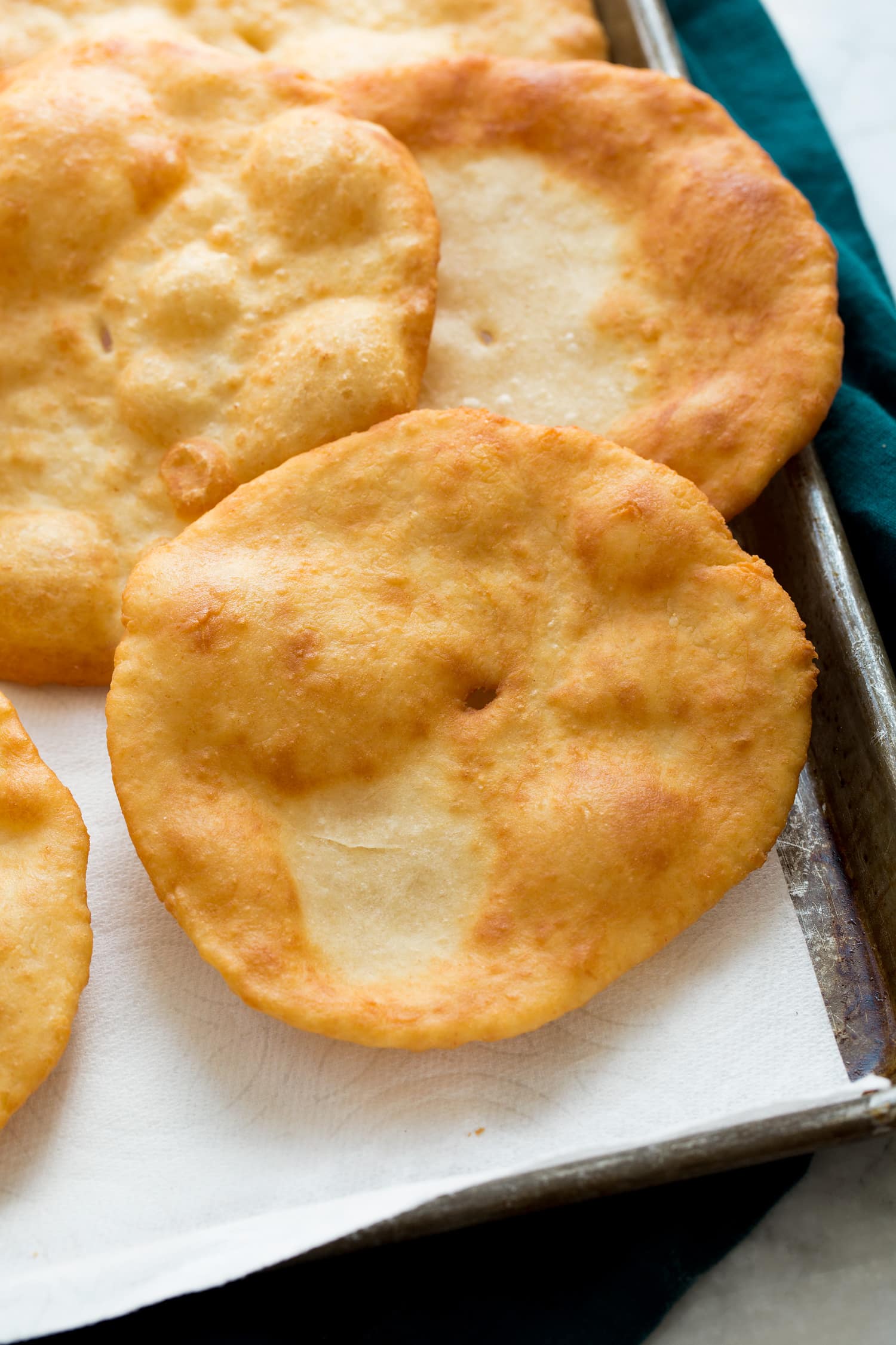 Golden brown deep fried fry bread.