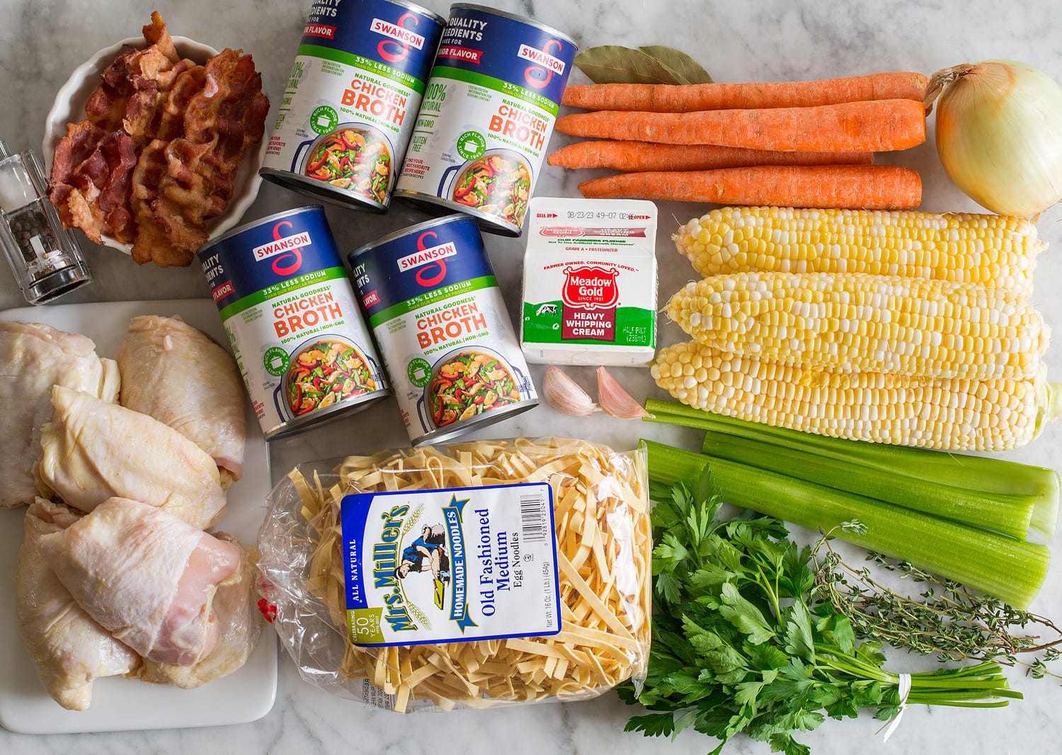 Ingredients needed for chicken corn soup.