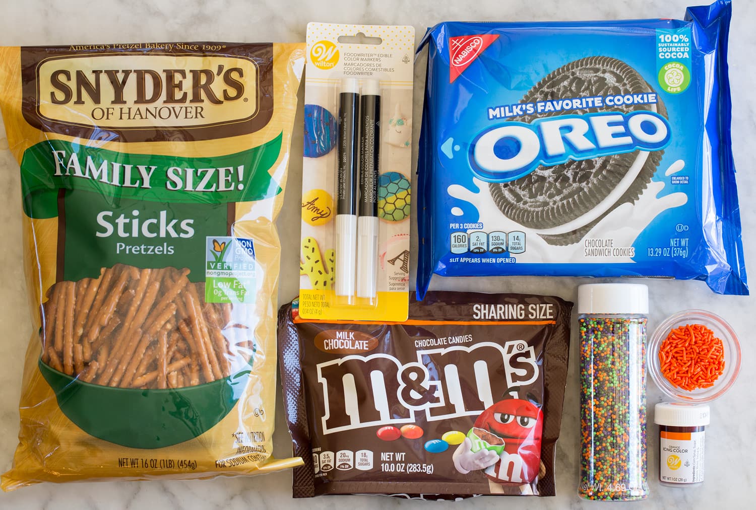 Ingredients used to decorate halloween style cupcakes.