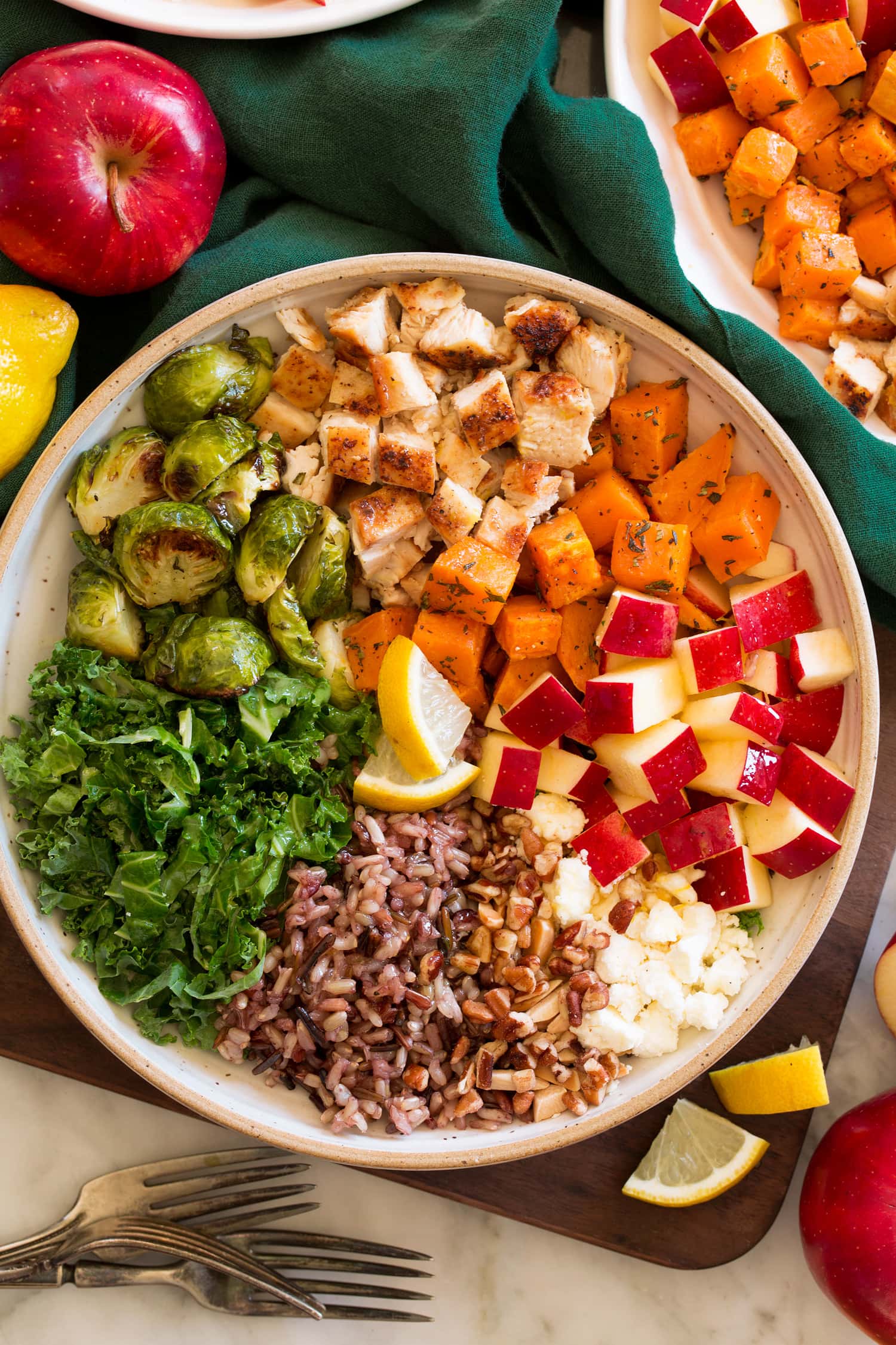 Sweet green harvest bowl copycat recipe shown in a bowl from above.