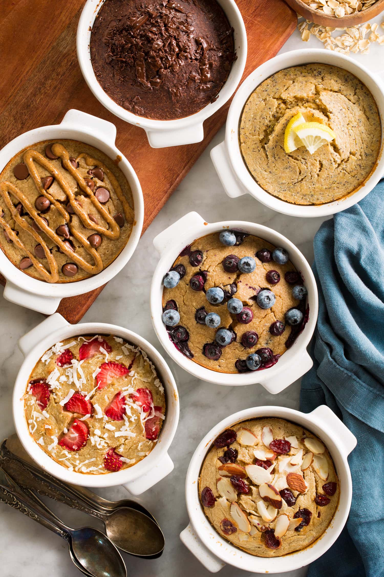 Baked oats made with six different mix-ins.