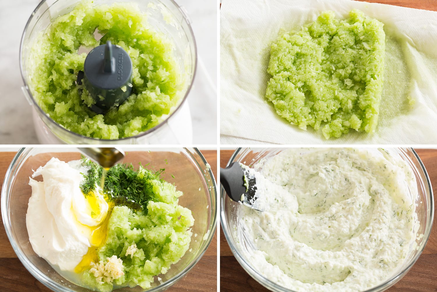 Steps of making tzatziki. 