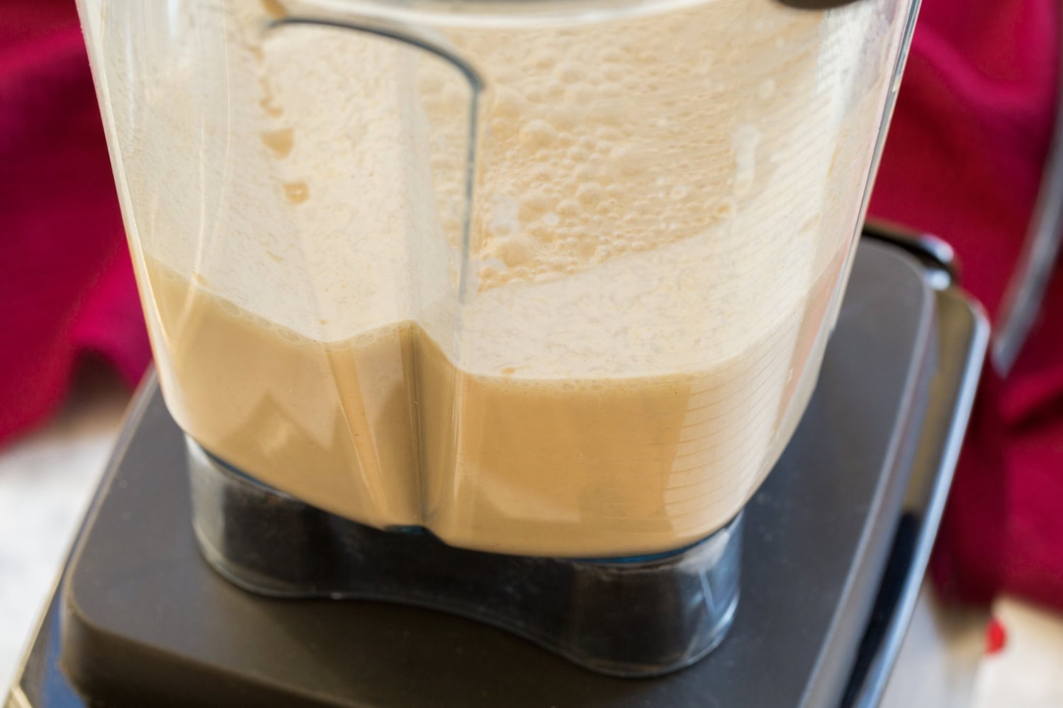 Oat crepes batter in a blender after blending.
