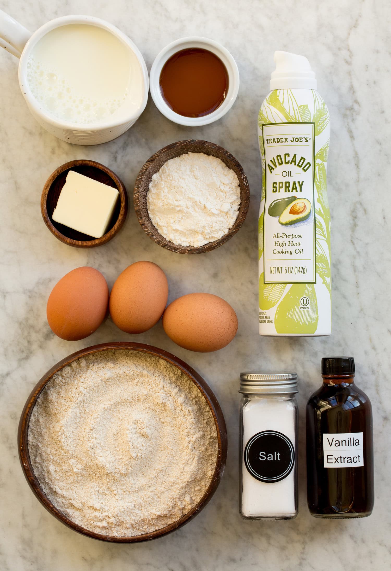 ingredients used to make oat flour crepes.