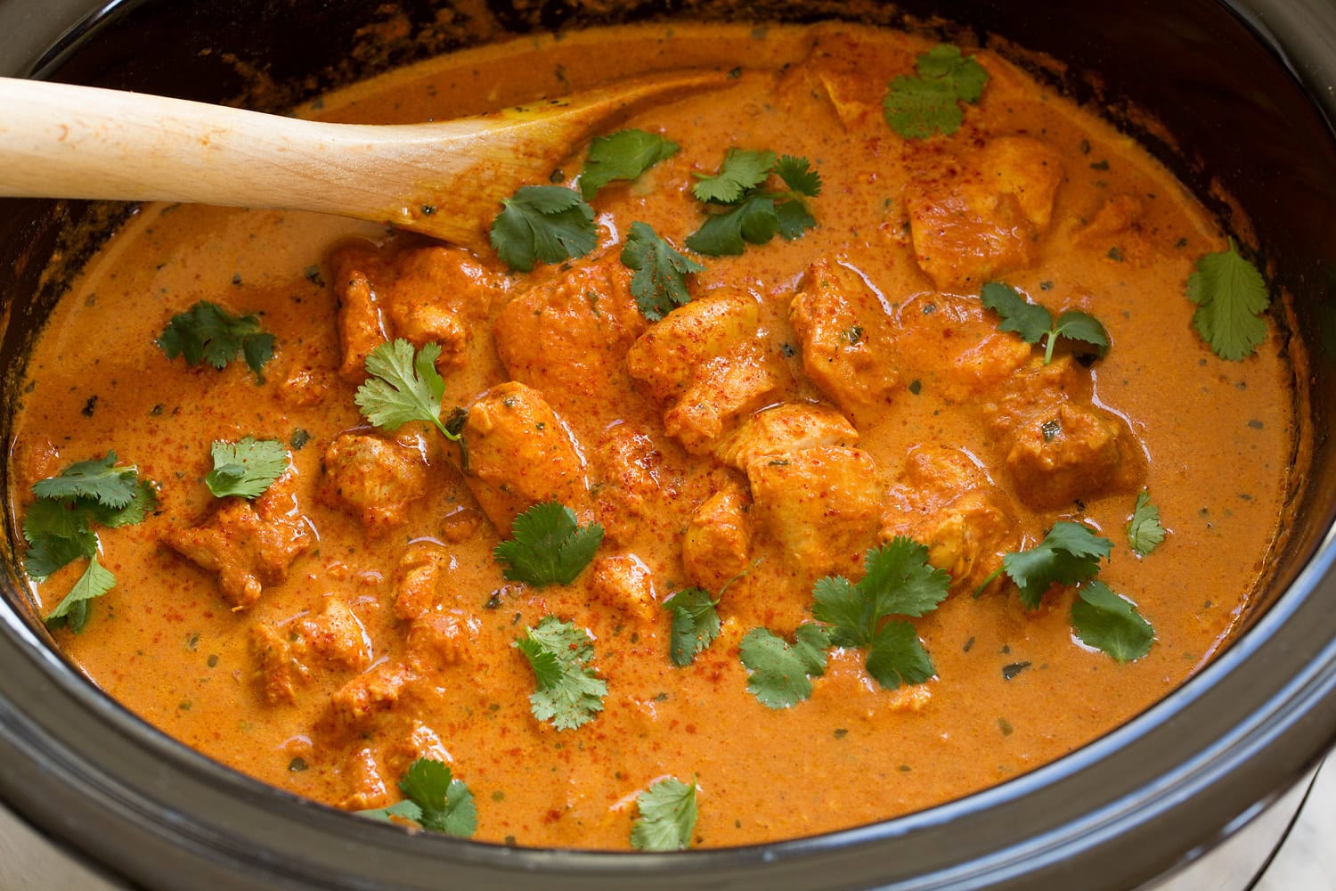 Finished chicken tikka masala in slow cooker.