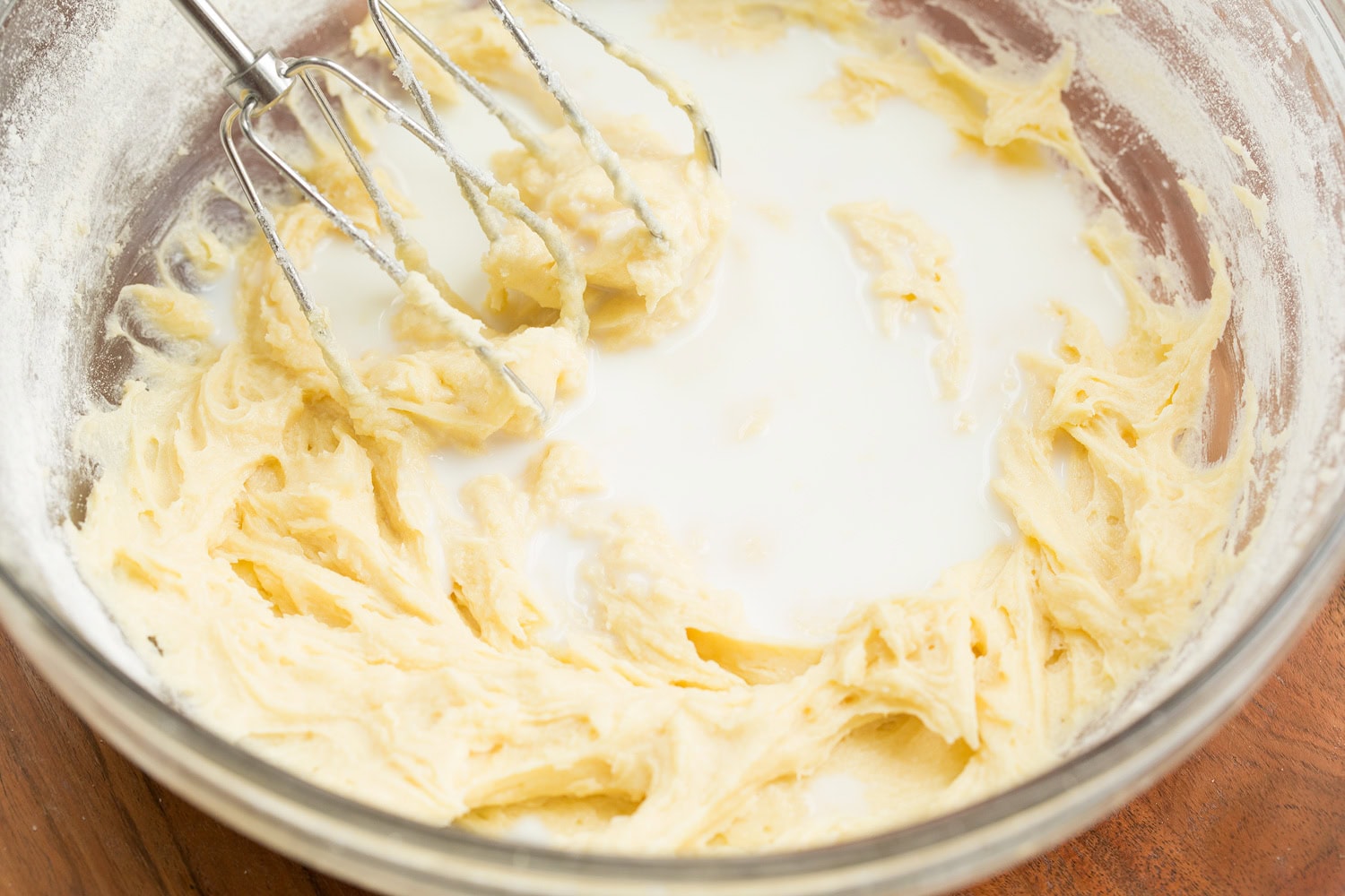 Milk and buttermilk added to batter.
