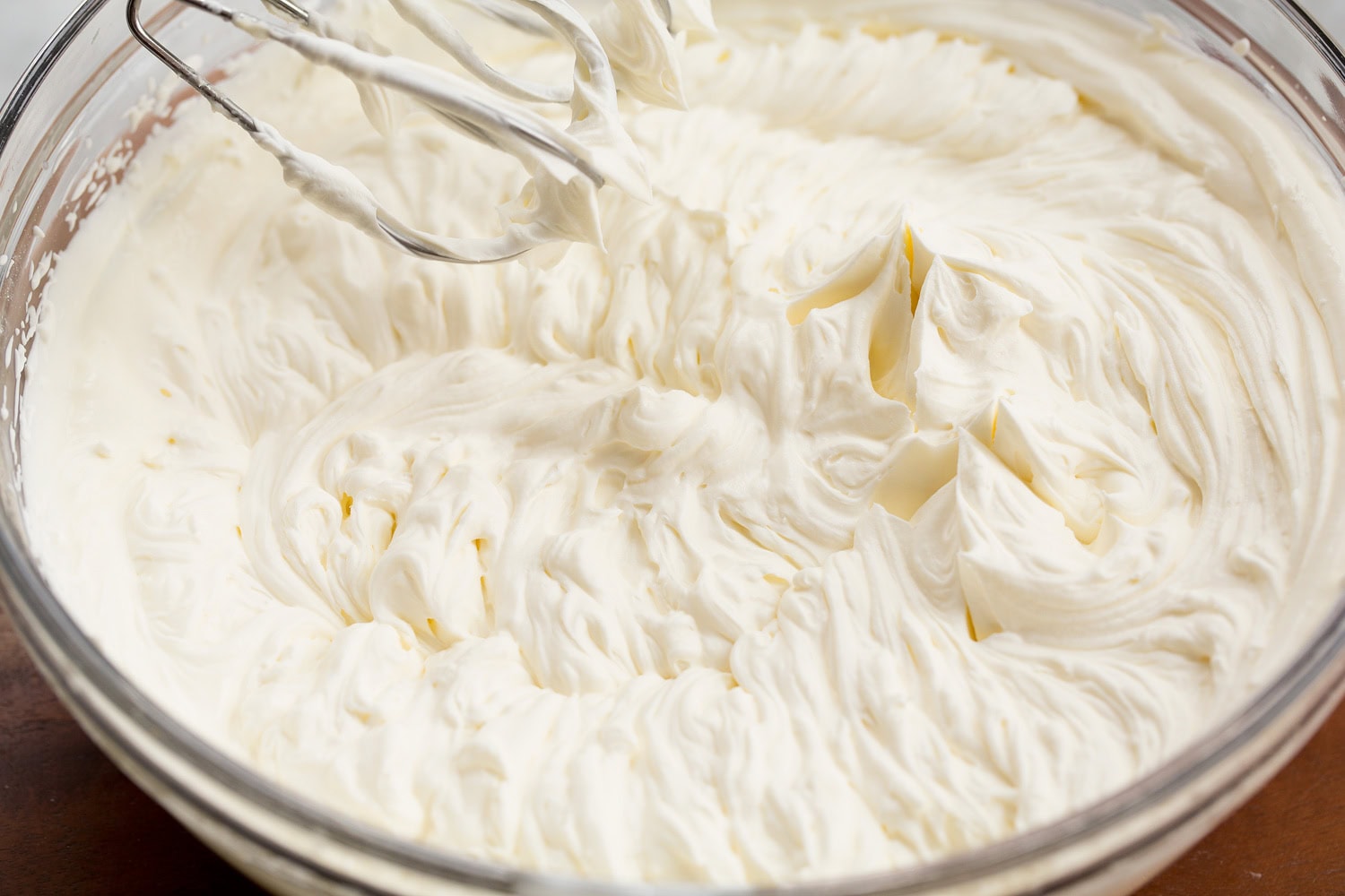 Whipped cream added to mascarpone frosting.