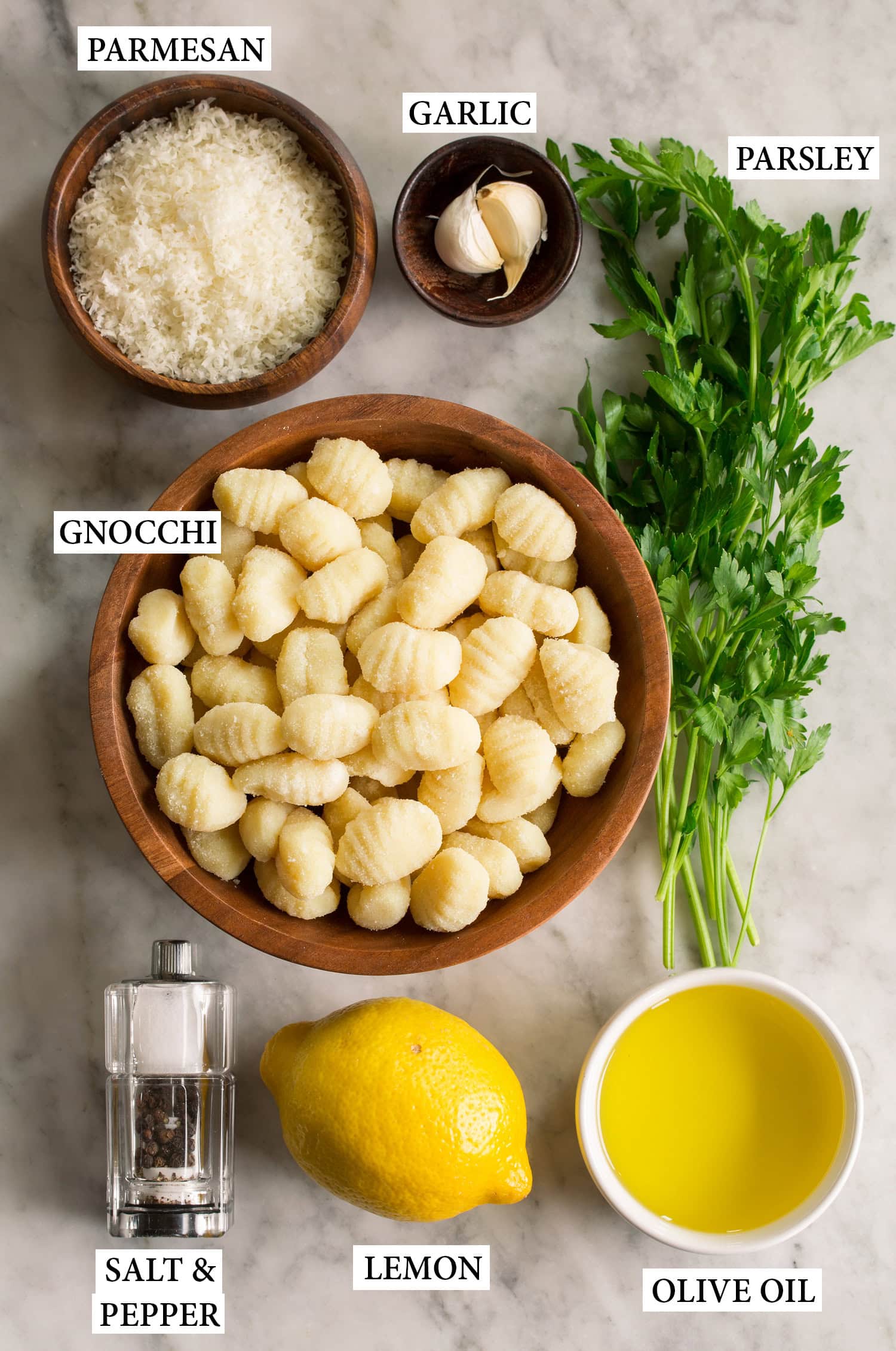 Ingredients used to make pan fried gnocchi.
