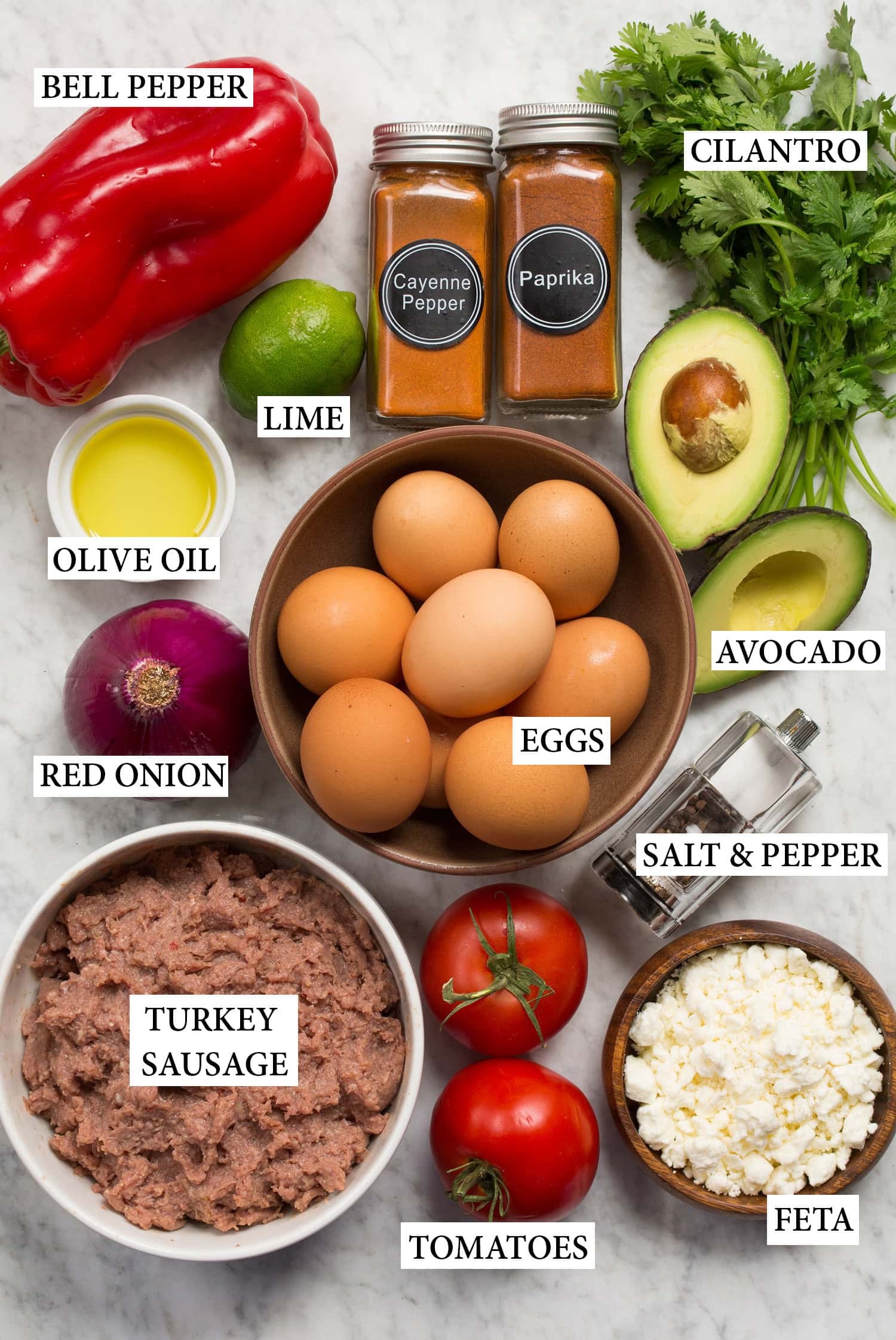 Ingredients used to make a breakfast bowl.